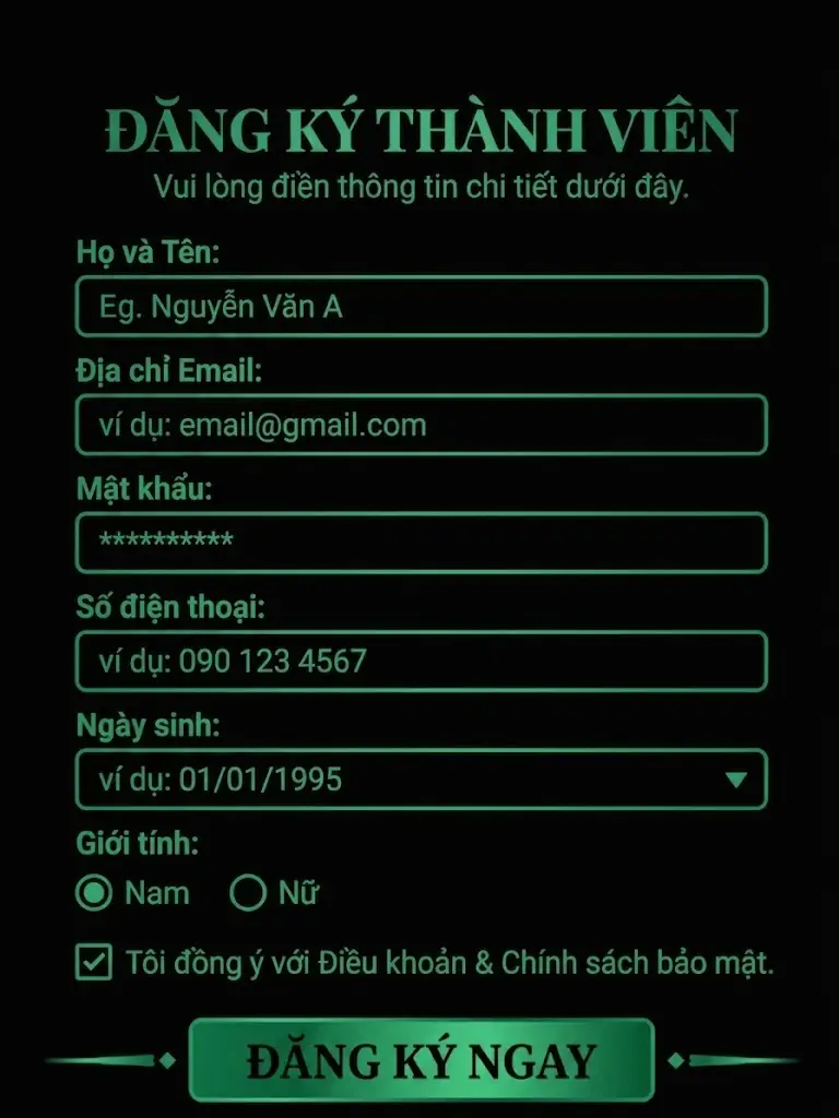Biểu mẫu đăng ký tài khoản TP88